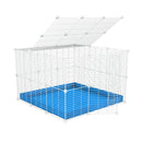 Une cavy cage C&C pour lapin 3x3 avec couvercle grilles blanches maillage fin correx bleu de kavee france