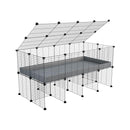 une cavy cage 4x2 pour cochons d'inde avec rehausseur couvercle correx gris et grilles fines de kavee france