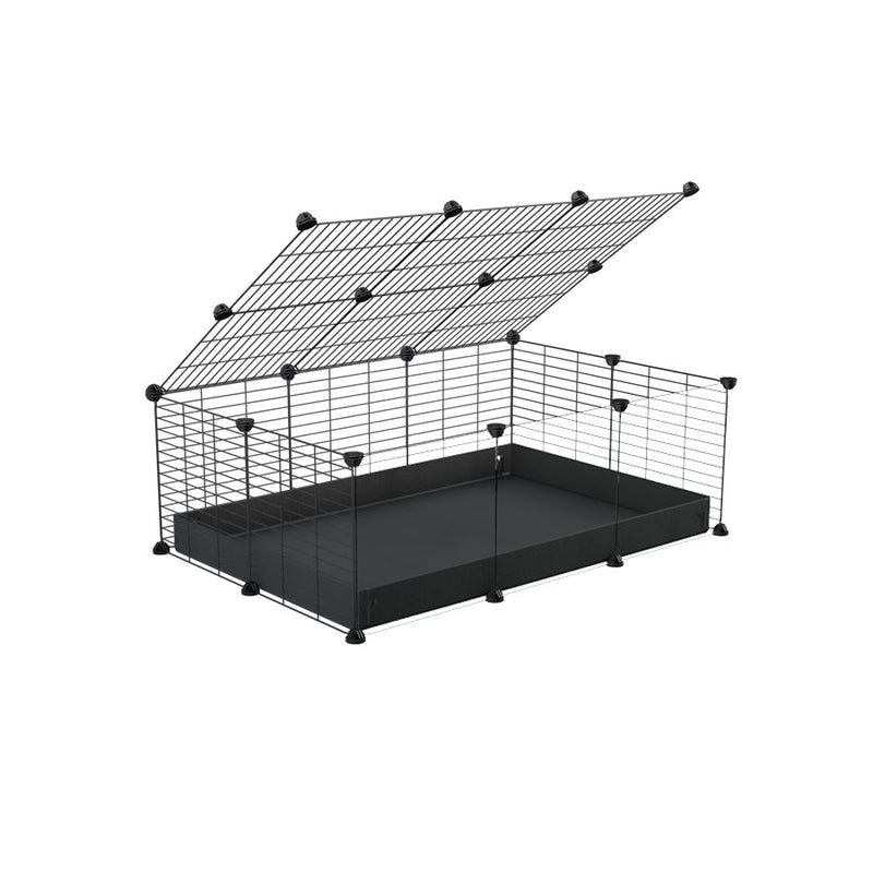 une cavy cage 3x2 pas chere avec panneaux transparents en plexiglass cochons d'inde avec couvercle coroplast noir et grilles avec barreaux etroits de kavee