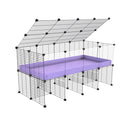 une cavy cage 4x2 avec panneaux transparents en plexiglass  pour cochons d'inde avec rehausseur couvercle correx violet lilas et grilles fines de kavee france