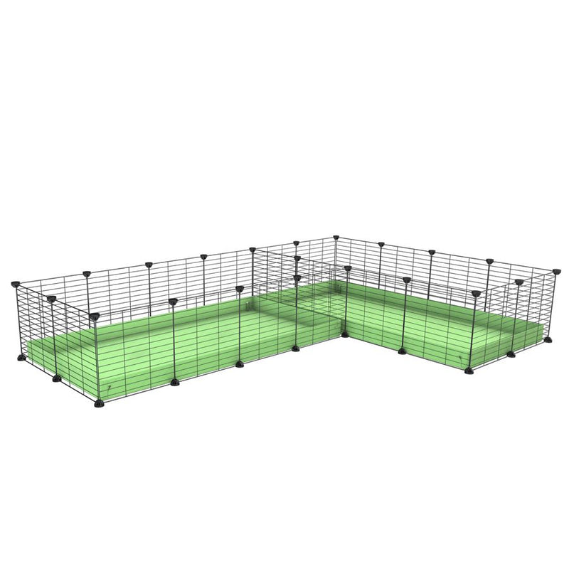 une cavy cage 8x2 en L avec separation pour cochons d'inde qui se battent ou en quarantaine avec coroplast vert kavee