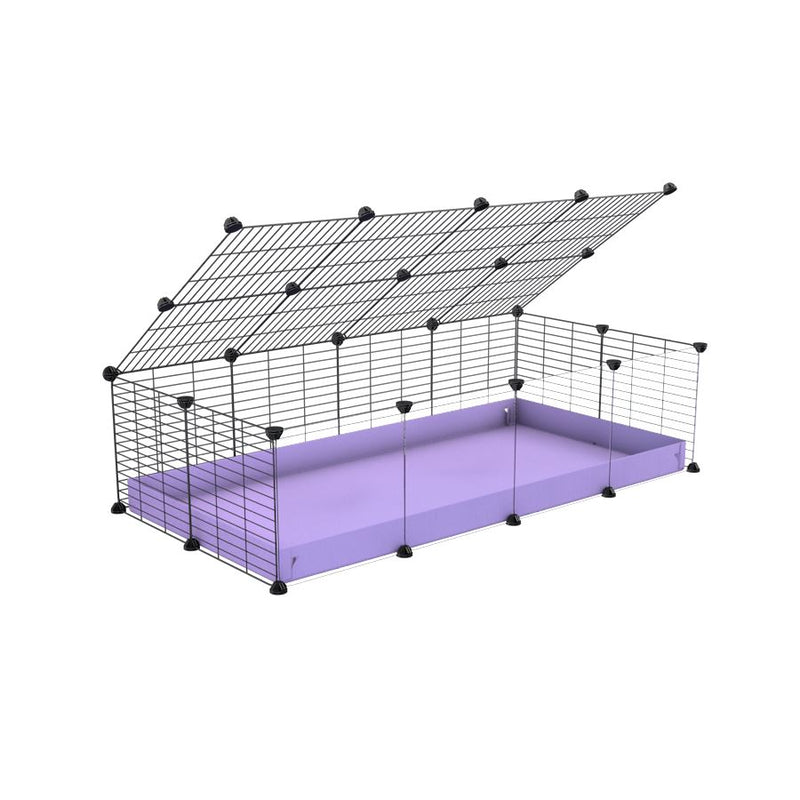 une cavy cage 4x2 pour cochons d'inde avec panneaux transparents en plexiglass avec couvercle coroplast violet lilas et grilles avec barreaux etroits de kavee
