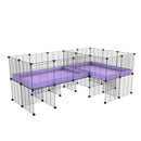 une cavy cage 6x2 en L avec stand avec separation pour cochons d'inde qui se battent ou en quarantaine avec coroplast lilas violet kavee