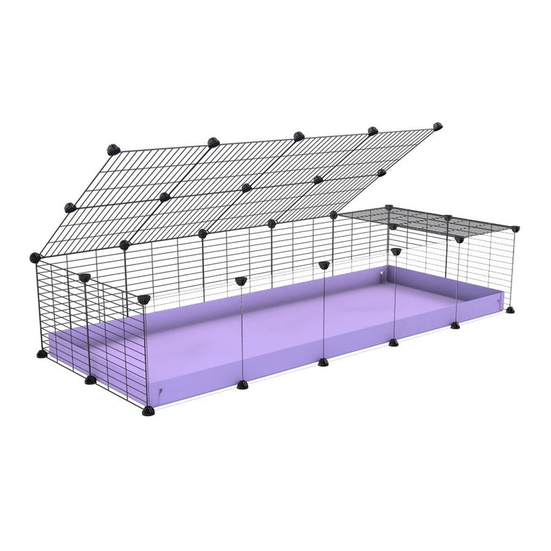 une cavy cage 5x2 pour cochons d'inde avec panneaux transparents en plexiglass avec couvercle coroplast violet lilas et grilles avec barreaux etroits de kavee