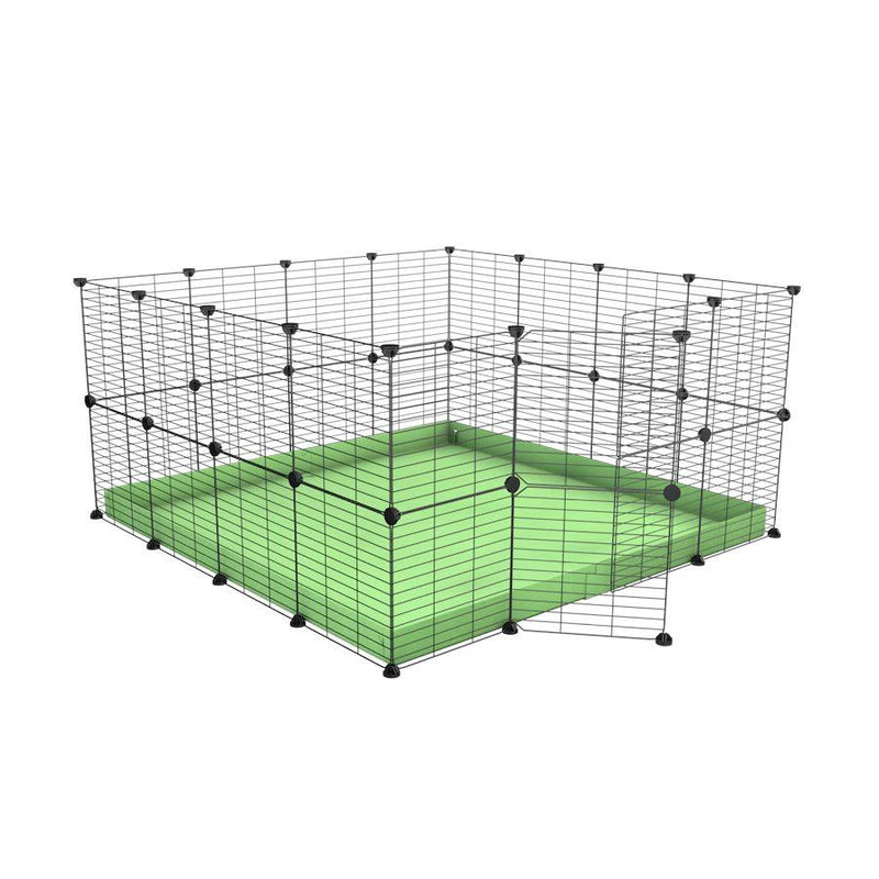 Une cavy cage modulaire pour lapin 4x4 avec grilles maillage fin coroplast vert pistache pastel de kavee france