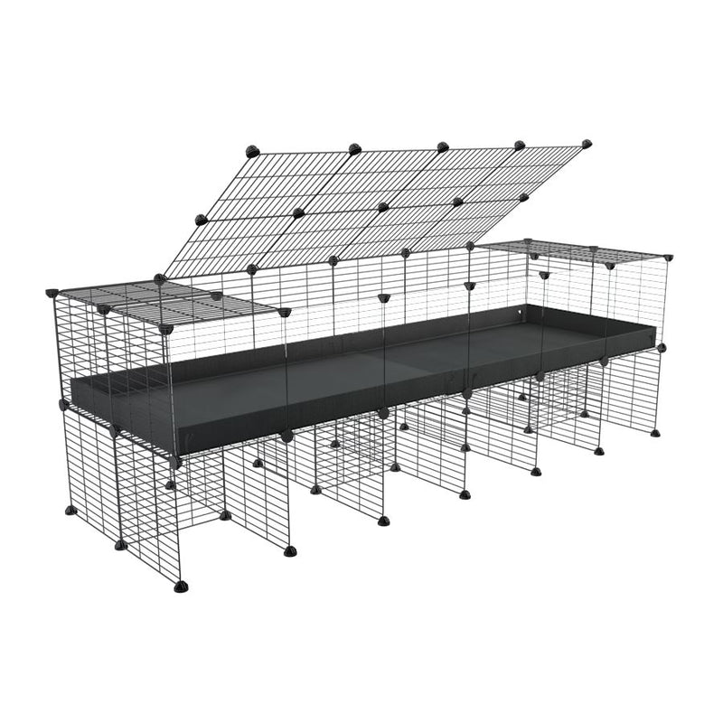 une cavy cage 6x2 avec panneaux transparents en plexiglass pour cochons d'inde avec rehausseur couvercle correx noir et grilles fines de kavee france