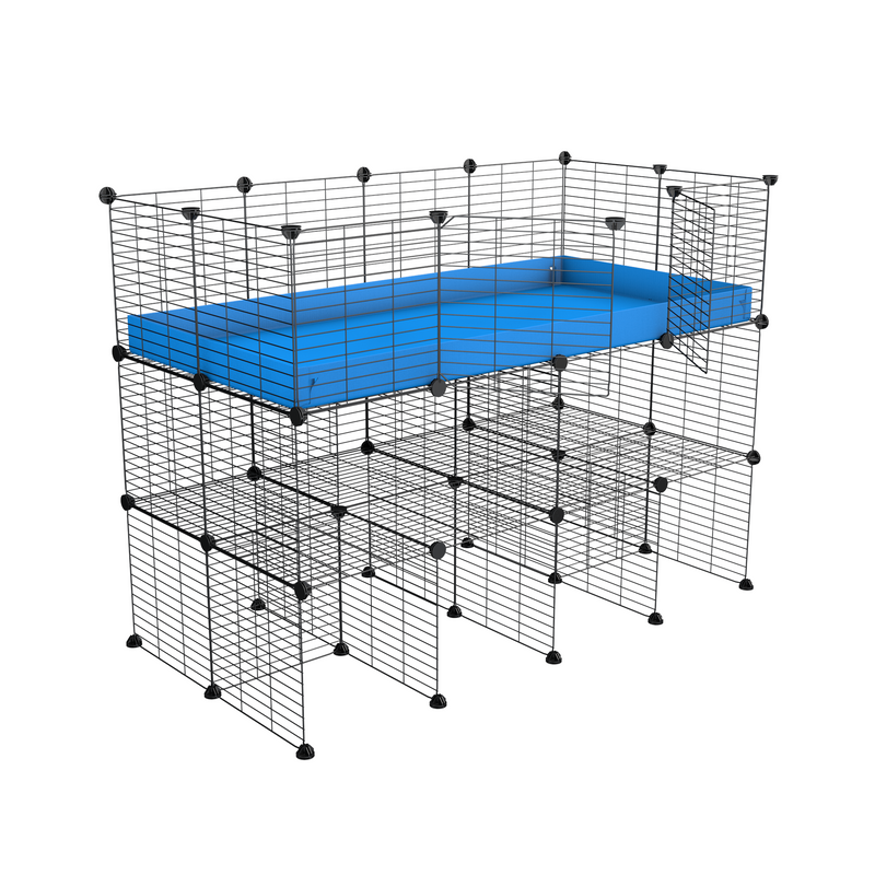 une cavy cage C&C 4x2 pour cobayes cochons d'inde avec double rehausseur correx bleu et grilles maillage fin de kavee france