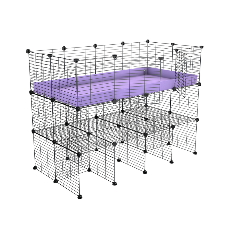 une kavee cage C&C 4x2 pour cobayes cochons d'inde avec double rehausseur correx violet et grilles maillage fin