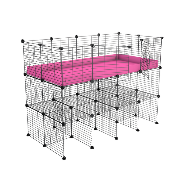 une cavy cage C&C 4x2 pour cobayes cochons d'inde avec double rehausseur correx rose et grilles maillage fin de kavee france