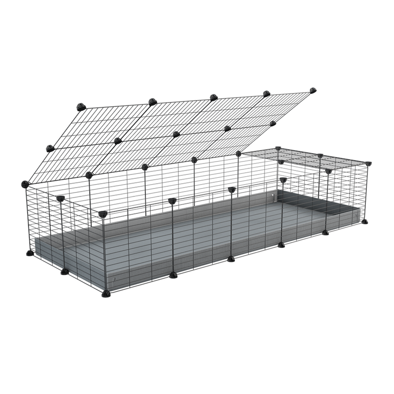 une cavy cage 5x2 pour cochons d'inde avec couvercle coroplast gris et grilles avec barreaux etroits de kavee