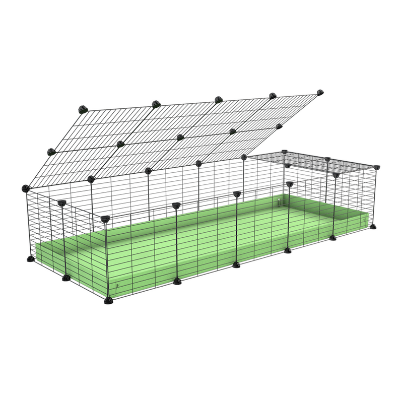une cavy cage 5x2 pour cochons d'inde avec couvercle coroplast vert pistache et grilles avec barreaux etroits de kavee