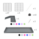 materiel pour une cavy cage 5x2 pour cochons d'inde avec rehausseur couvercle loft rampe coroplast rose et grilles fines de kavee france