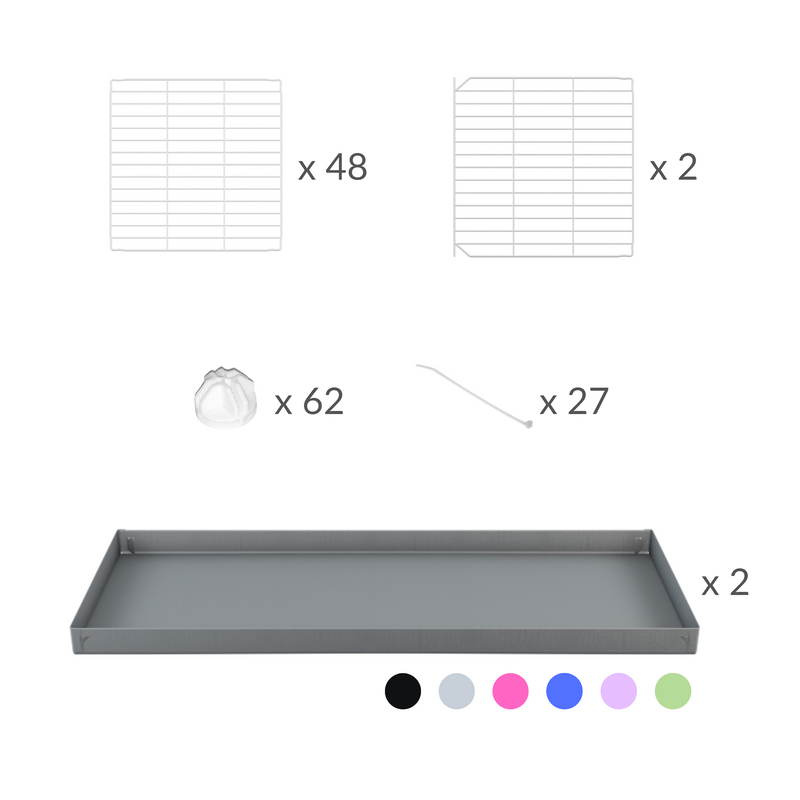 composition d'un kit kavee cage double blanche deux etages 5x2 pour cochons d'inde avec coroplast et grilles