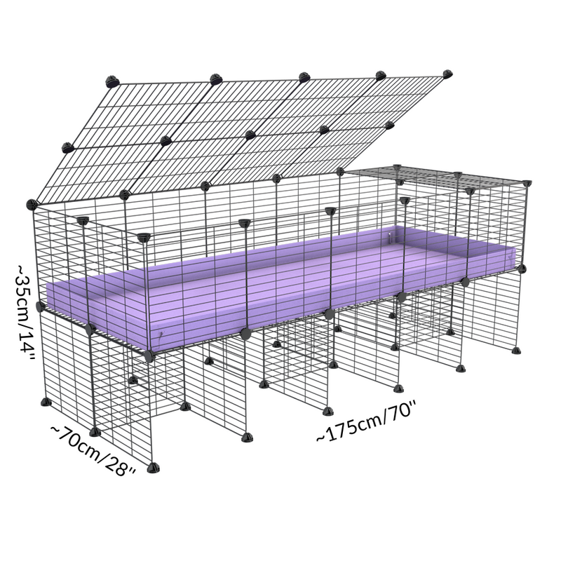 Dimension d'une cavy cage 5x2 pour cochons d'inde avec rehausseur couvercle correx violet lilas et grilles fines de kavee france
