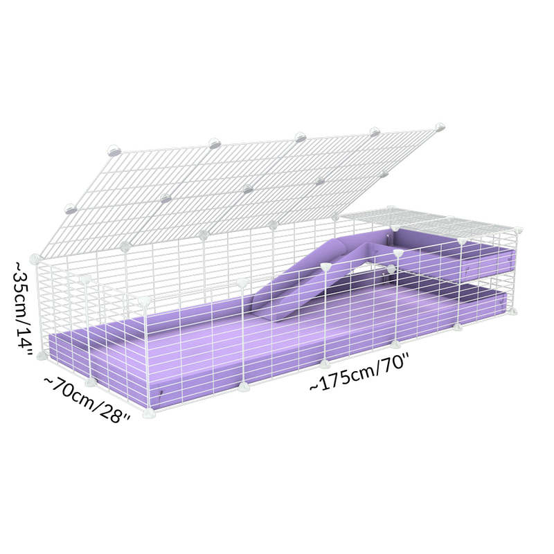 Dimensions d'une cavy C&C cage 5x2 pour cochons d'inde avec une rampe un loft un couvercle un coroplast gris et grilles blanches