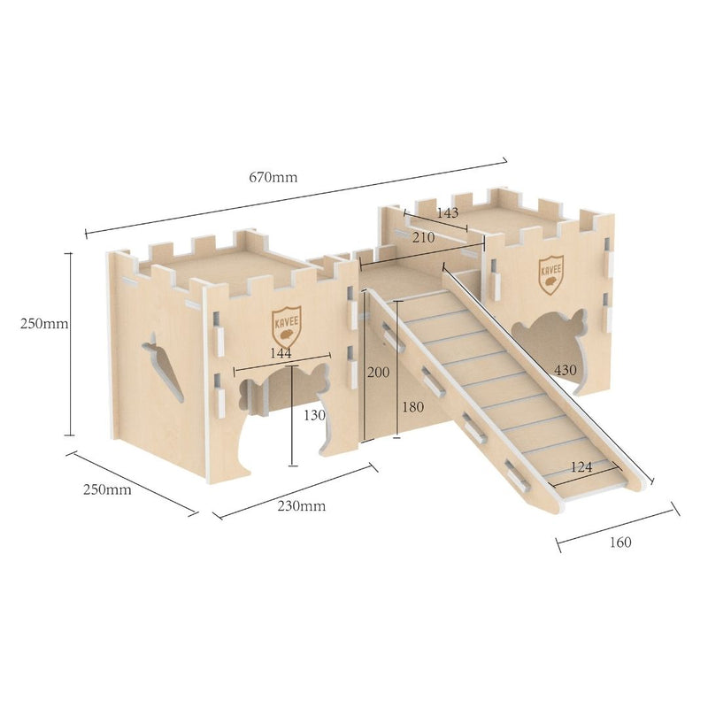 dimensions du château fort en bois pour cavy cage et cochon d'inde par kavee