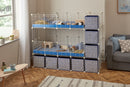 Une cavy cage double blanche deux etages 4x2 pour cochons d'inde avec etageres et stand coroplast bleu Kavee