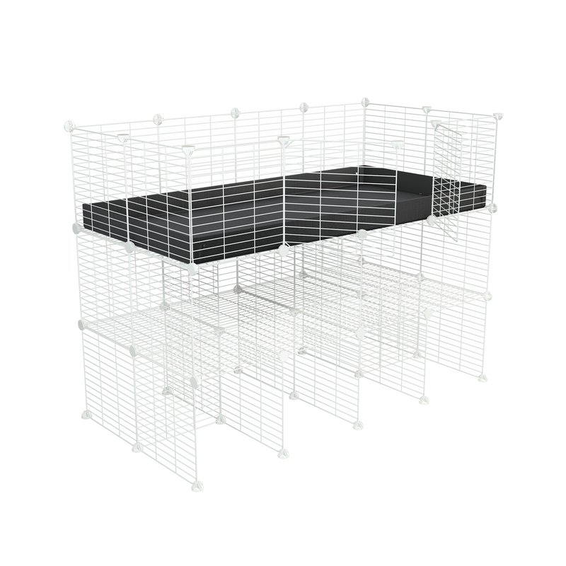 une cavy cage 4x2 pour cochons d'inde avec double rehausseur correx noir et grilles blanches a petits trous de kavee france