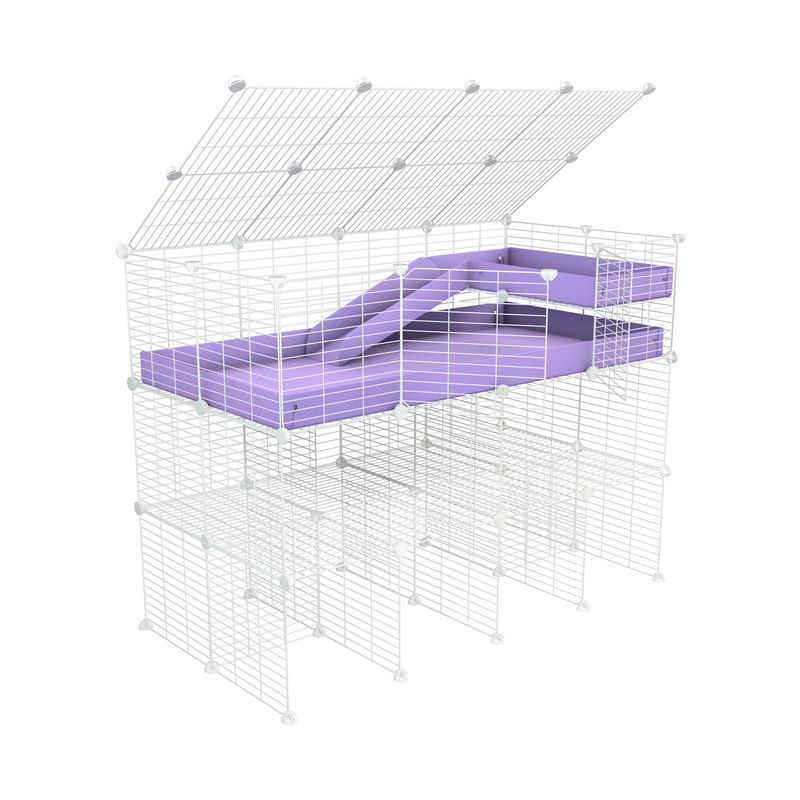 une kavee cage 4x2 pour cochons d'inde avec trois etages rampe couvercle coroplast noir et grilles blanches fines