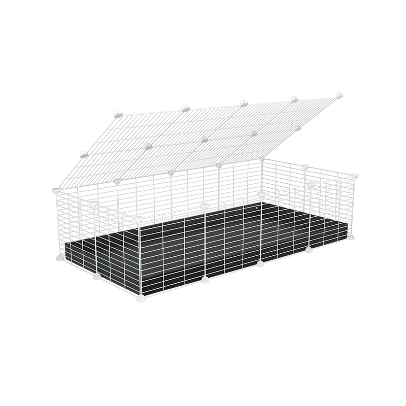 une cavy cage 4x2 pour cochons d'inde avec couvercle coroplast noir et grilles blanches avec barreaux etroits de kavee