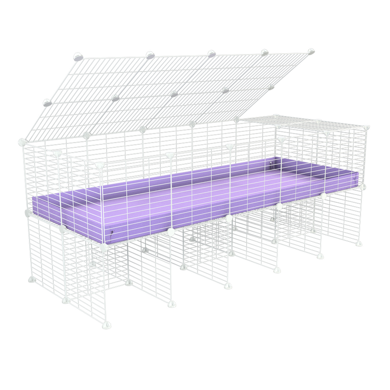 une cavy cage 5x2 pour cochons d'inde avec rehausseur couvercle correx violet lilas et grilles blanches fines de kavee france