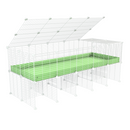 une kavee cage 5x2 pour cochons d'inde avec rehausseur couvercle correx vert pistache et grilles blanches fines
