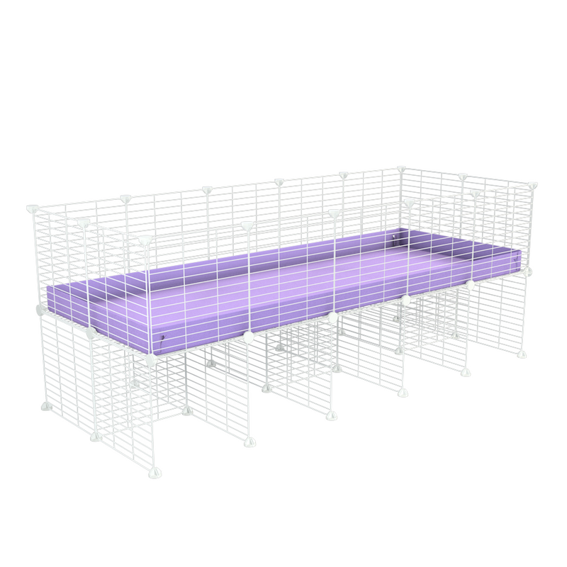une kavee cage C&C 5x2 pour cobayes cochons d'inde avec rehausseur correx violet lilas et grilles blanches fines