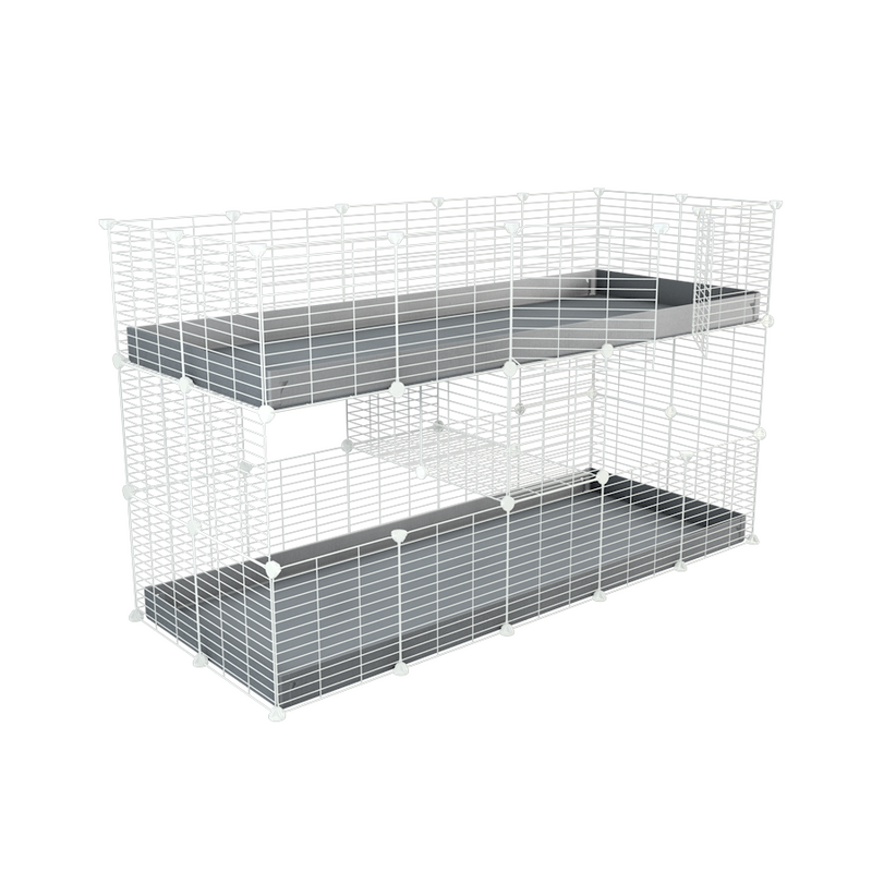 Une cavy cage double blanche deux etages 5x2 pour cochons d'inde coroplast bleu Kavee