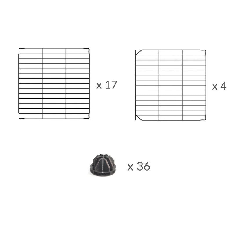 composition d'Un enclos cavy cage modulable 3x3 exterieur ou interieur avec couvercle et grilles fines pour lapins ou cochons d'inde de kavee 