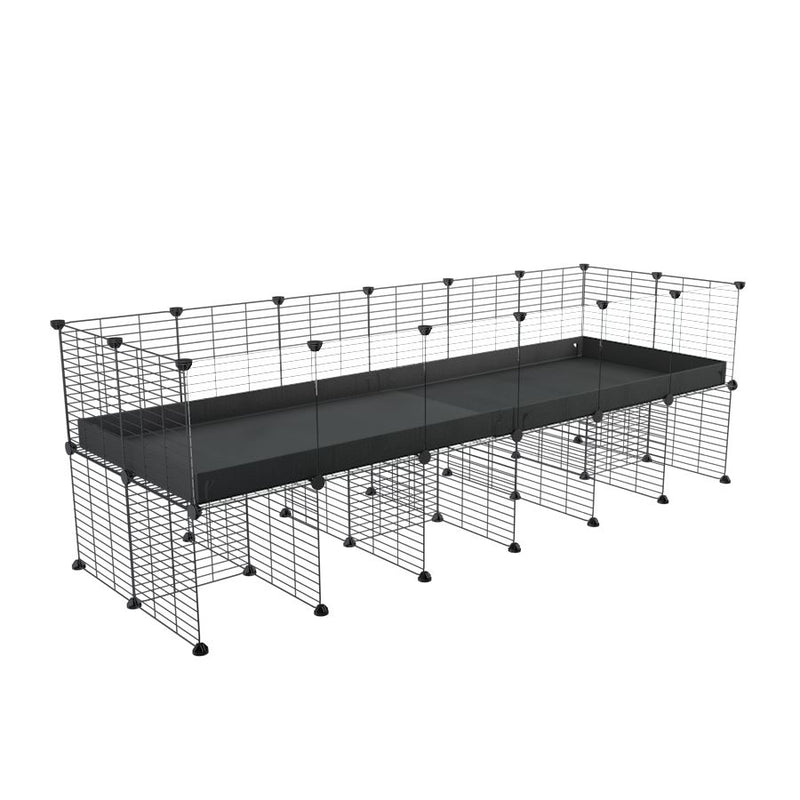 une cavy cage C&C 6x2 avec panneaux transparents en plexiglass pour cobayes cochons d'inde avec rehausseur correx noir et grilles fines de kavee france