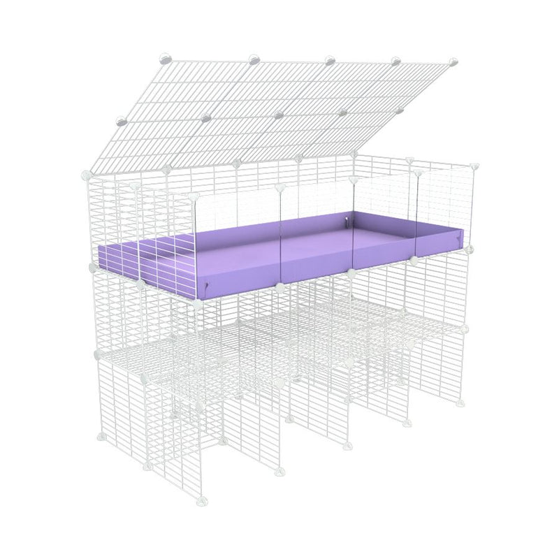 une cavy cage 4x2 pour cochons d'inde avec panneaux transparents en plexiglass avec double rehausseur couvercle correx mauve violet et grilles a petits trous de kavee france