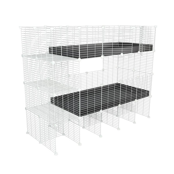 Une cavy cage double blanche deux etages 4x2 pour cochons d'inde avec etageres et stand coroplast noir Kavee