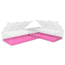 une cavy cage blanche 8x2 en L avec couvercle et separation pour cochons d'inde qui se battent ou en quarantaine avec coroplast rose kavee