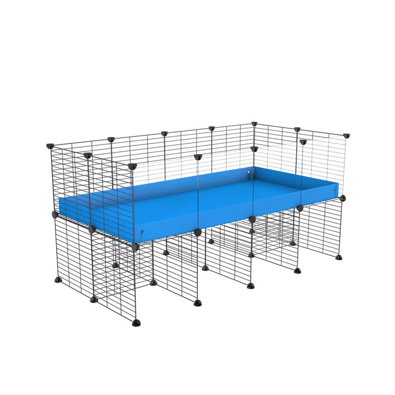 une cavy cage C&C 4x2  avec panneaux transparents en plexiglass pour cobayes cochons d'inde avec rehausseur correx bleu et grilles fines de kavee france