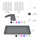 composition du kit pour une cavy cage de quarantaine 8x2 de coin avec stand et loft couvercle pour cochons d'inde kavee incluant grilles et coroplast et connecteurs