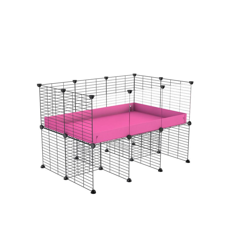 une cavy cage C&C 3x2  avec panneaux transparents en plexiglass pour cobayes cochons d'inde avec rehausseur correx rose et grilles fines de kavee france