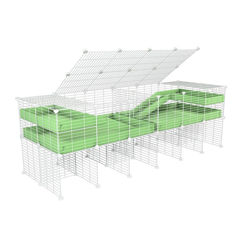 une cavy cage blanche 6x2 stand loft avec couvercle et separation pour cochons d'inde qui se battent ou en quarantaine avec coroplast vert kavee