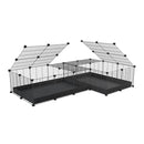une cavy cage 6x2 en L avec couvercle et separation pour cochons d'inde qui se battent ou en quarantaine avec coroplast noir kavee