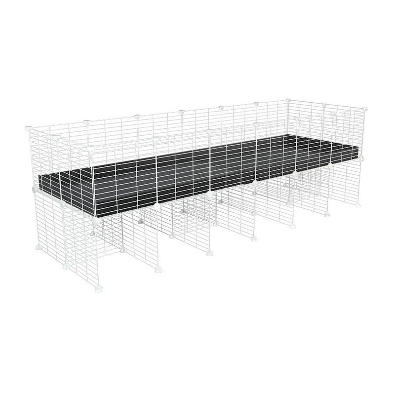 une kavee cage C&C 6x2 pour cobayes cochons d'inde avec rehausseur correx noir et grilles blanches fines