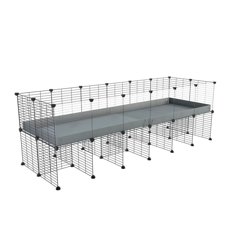 une cavy cage C&C 6x2 avec panneaux transparents en plexiglass pour cobayes cochons d'inde avec rehausseur correx gris et grilles fines de kavee france