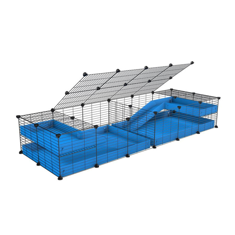 une cavy cage 6x2 loft avec couvercle et separation pour cochons d'inde qui se battent ou en quarantaine avec coroplast bleu kavee