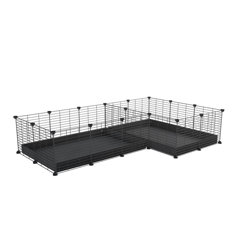 une cavy cage 6x2 en L avec separation pour cochons d'inde qui se battent ou en quarantaine avec coroplast noir kavee