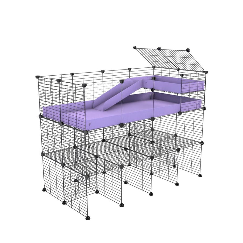 une kavee cage 4x2 avec panneaux transparents en plexiglass pour cochons d'inde avec trois etages loft rampe coroplast violet et grilles fines sans danger pour bebes