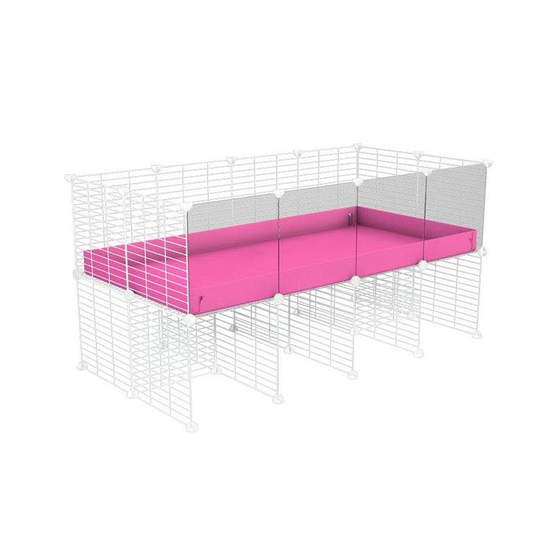 une cavy cage C&C 4x2 avec panneaux transparents en plexiglass  pour cobayes cochons d'inde avec rehausseur correx rose et grilles blanches fines de kavee france