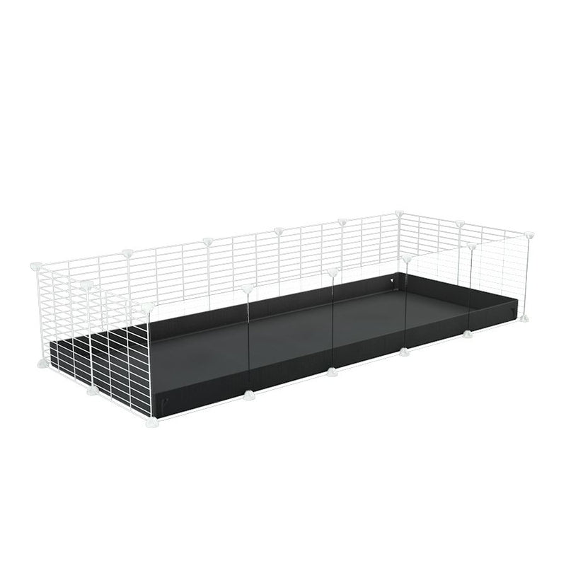 une cavy cage 5x2 avec panneaux transparents en plexiglass  pour cochons d'inde avec coroplast noir et grilles blanches fines avec petits trous de kavee