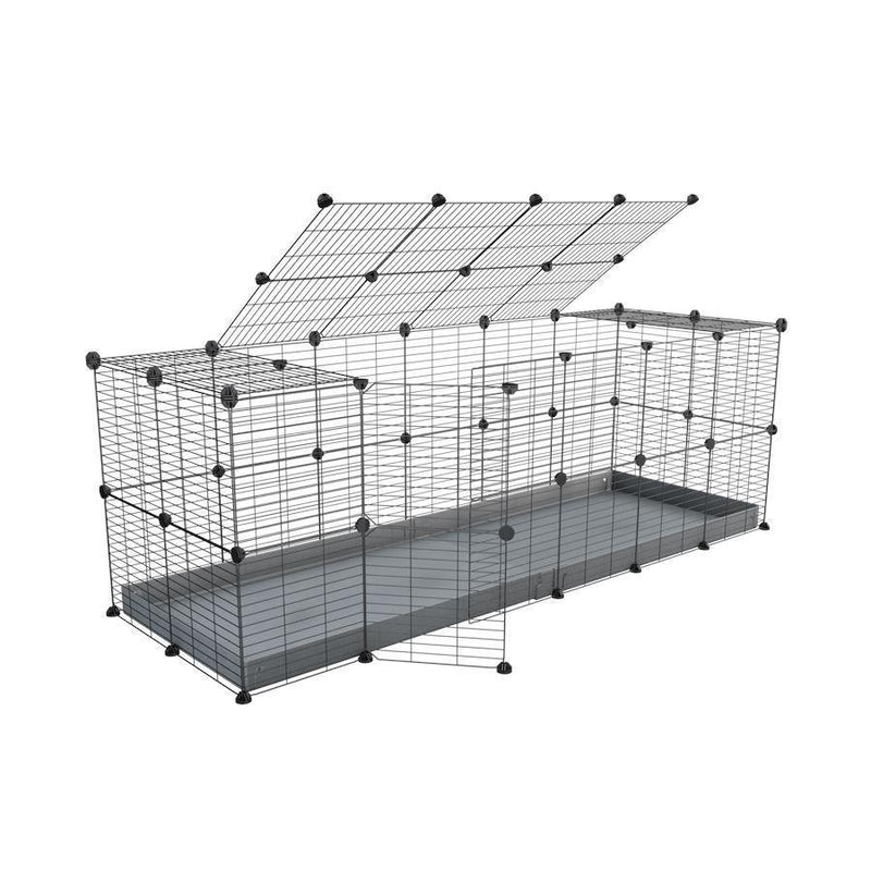 Une cavy cage 6x2 pour lapin avec un couvercle un coroplast gris et des grilles a barreaux etroits par kavee
