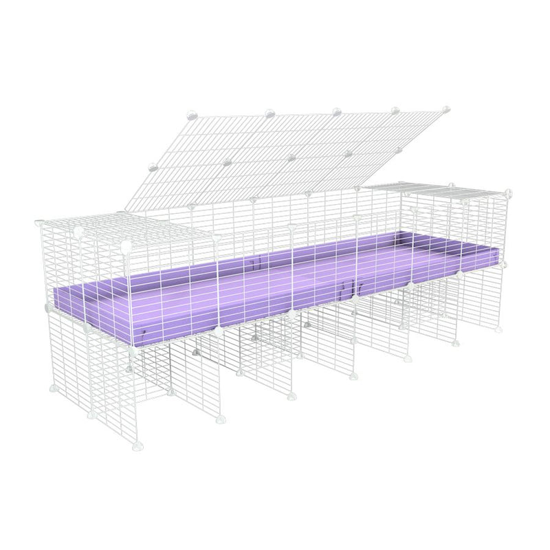 une cavy cage 6x2 pour cochons d'inde avec rehausseur couvercle correx violet lilas et grilles blanches fines de kavee france