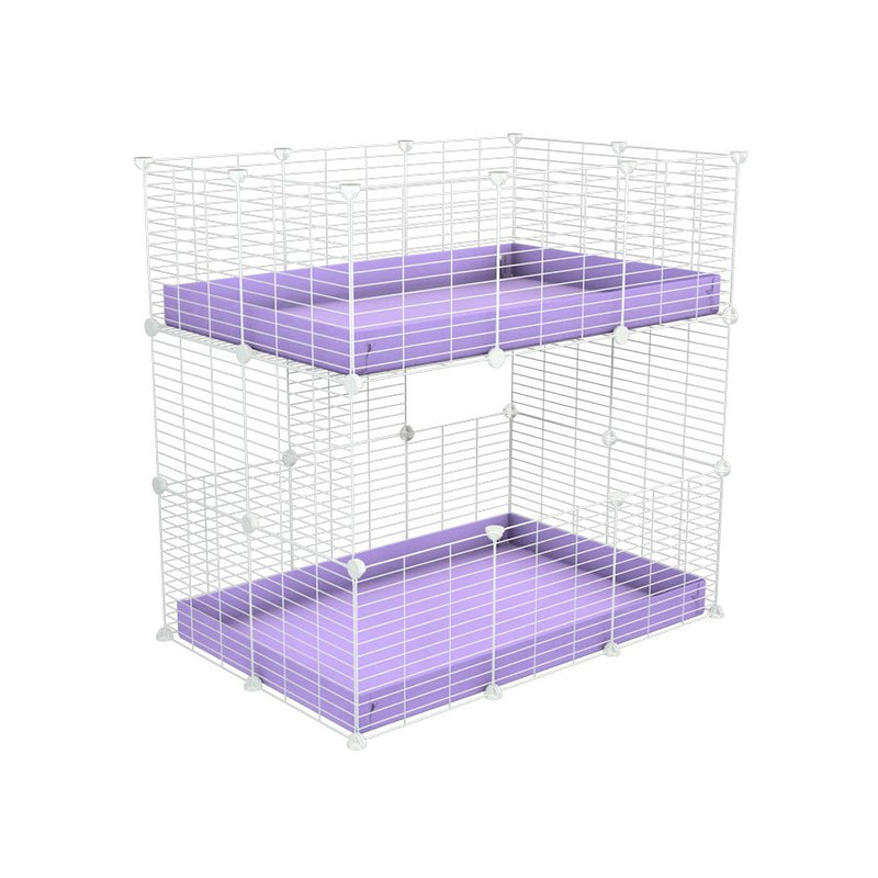 Une kavee cage double deux etages 3x2 pour cochons d'inde avec coroplast violet et grilles blanches avec petits trous