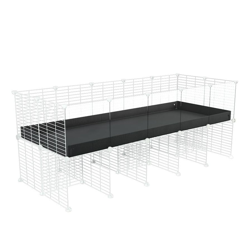 une kavee cage C&C 5x2 avec panneaux transparents en plexiglass  pour cobayes cochons d'inde avec rehausseur correx noir et grilles blanches fines