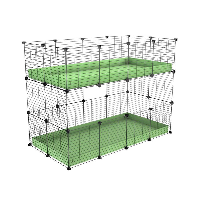 Une kavee cage double deux etages 4x2 pour cochons d'inde avec coroplast vert et grilles sans danger pour bebes